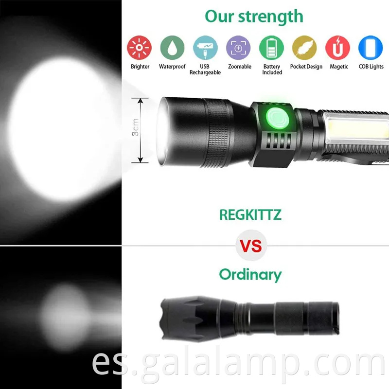 Linterna LED versátil con reflector de mazorca y luz UV